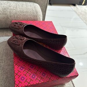 Tory Burch Burgundy Croc-Embossed Loafers